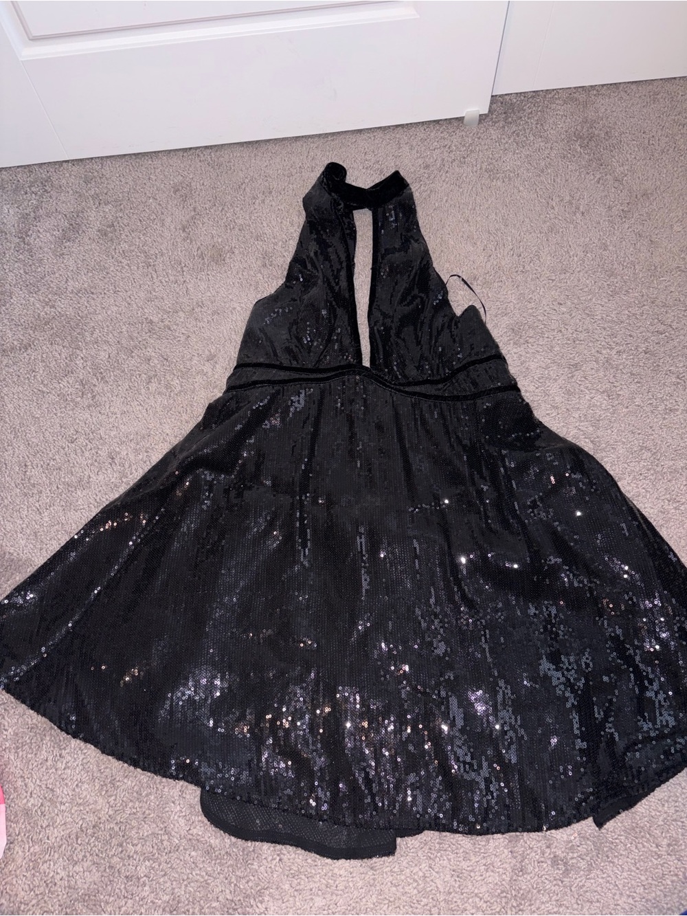 Free People Black Sequin Halter Party Dress